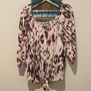 Jennifer Lopez White and Pink Patterned Blouse